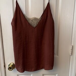 Free People Brown Silk Lace Accent Cami